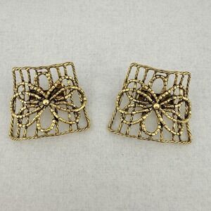 Vtg Signed MUSI Shoe Clips Gold Tone‎ Mod Pop Floral Bow Openwork Braid 2" MCM